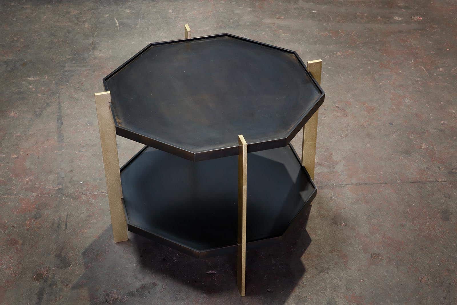 Single metallic octagon end table with gold metallic legs