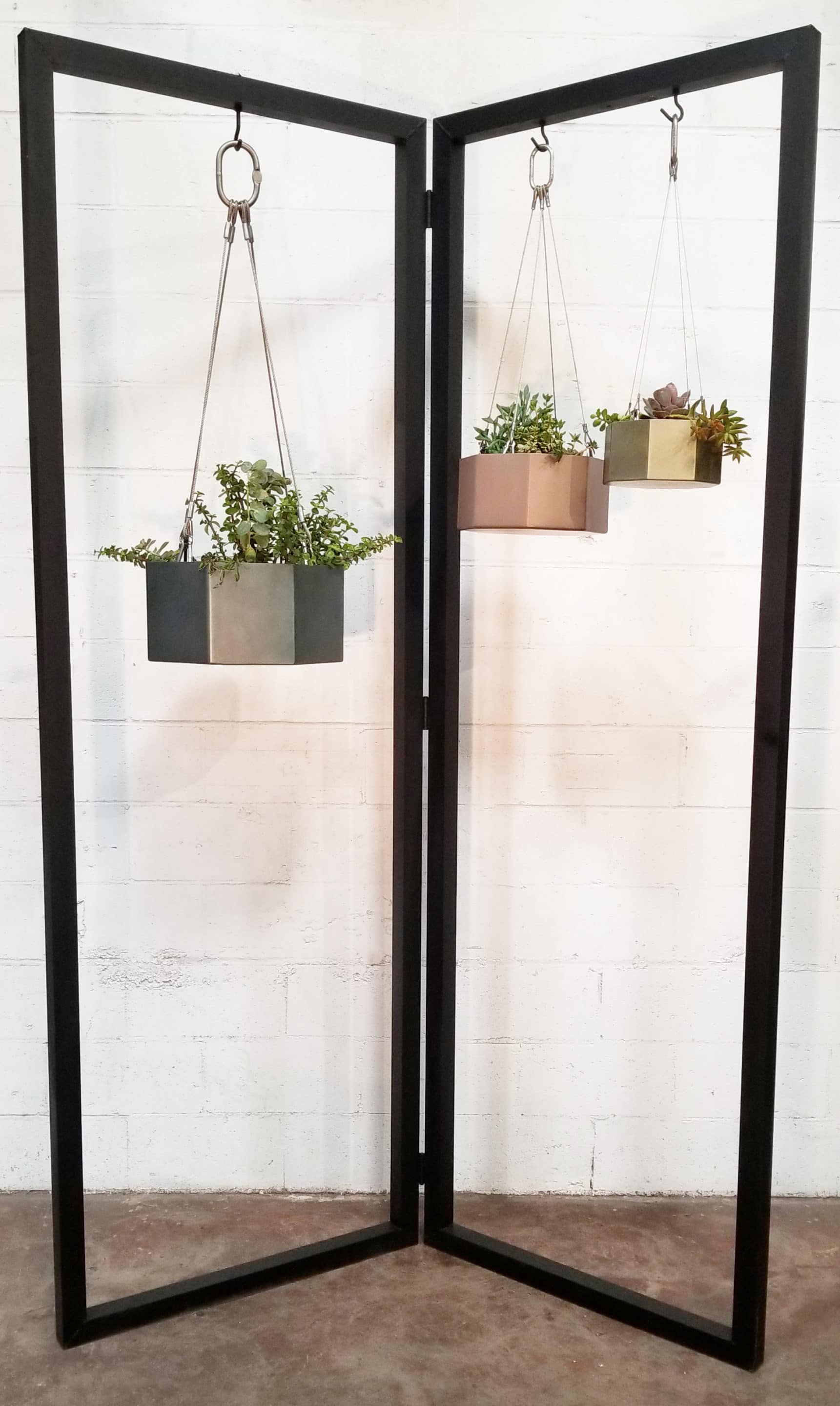 geometric metallic hanging planters, portfolio