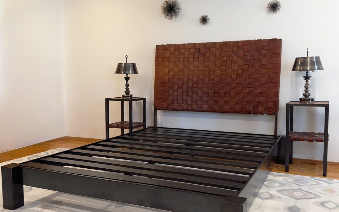 Leather and Steel Headboard and Bedframe