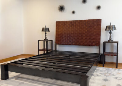 Leather and Steel Headboard and Bedframe